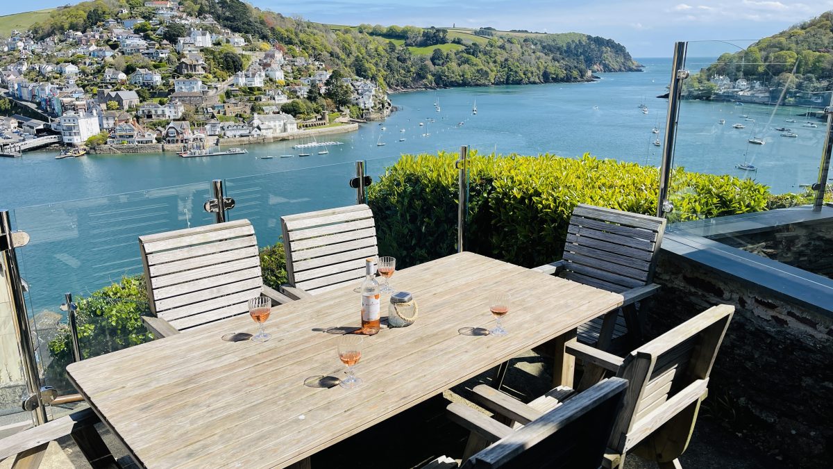 View from the terrace of the holiday home called 'Out To Sea' - available to rent from Dart Valley Cottages.